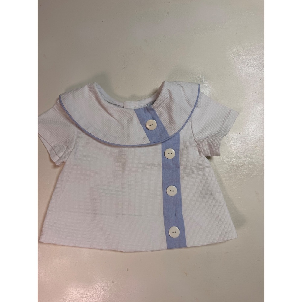 Angels & Company Top Kids 6M White Excellent Seersucker Peter Pan Collar